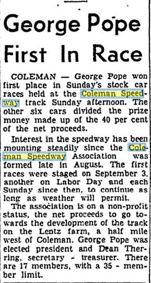 Coleman Speedway - Oct 1950 George Pope (newer photo)